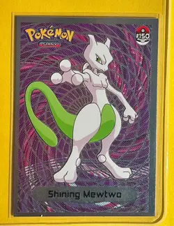 💥 Shiny Mewtwo Pokemon Vintage Art CARD Metallic Foil Anime Collectible NM💥 - Image 1