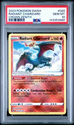 2023 POKEMON SWORD & SHIELD CROWN ZENITH #020 RADIANT CHARIZARD PSA 10 - Image 1