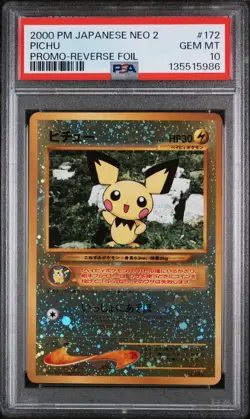 2000 POKEMON JPN NEO 2 PROMO REVERSE FOIL #172 PICHU PSA 10 - Image 1