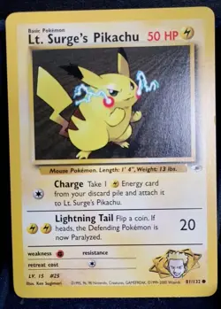 TCG Pokemon Karte Lt. Surge S Pikachu 81/132 Gym Challenge English NM - Image 1