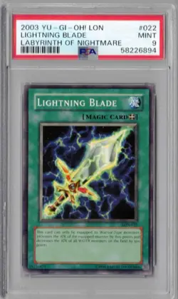 2003 Yu-Gi-Oh LON, #022,Lightning Blade. PSA 9, Mint - Image 1