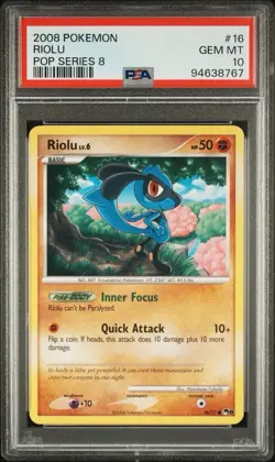 2008 Pokemon Pop Series 8 # 16 Riolu Non Holo PSA 10 Card! GEM MINT! Pop 6! - Image 1