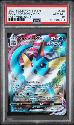 PSA 10 Fa/Vaporeon Vmax 030 Evolving Skies Pokemon Sword & Shield Evolving Skies - Image 1