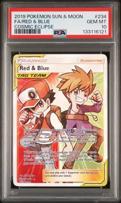 2019 POKEMON SUN & MOON COSMIC ECLIPSE #234 FULL ART/RED & BLUE PSA 10 - Image 1