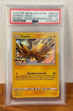 PSA 10 – 2019 Pokemon SM Black Star Zapdos Holo Promo SM159 – Team Up Prerelease - Image 1