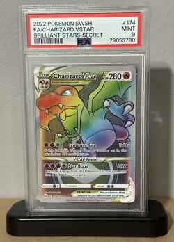 POKEMON CARD CHARIZARD VSTAR SECRET RARE 174 BRILLIANT STARS GRADED PSA 9 MINT - Image 1