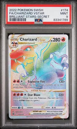 2022 Pokemon Sword & Shield Brilliant Stars Charizard VSTAR PSA 9 #174/172 - Image 1