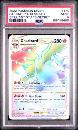2022 POKEMON SWORD & SHIELD BRILLIANT STARS #174 FULL ART/CHARIZARD VSTAR PSA 9 - Image 1