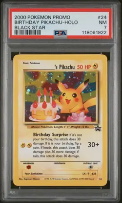 PSA 7 NM Birthday Pikachu Black Star Promo Holo Rare Pokemon Card 24 - Image 1