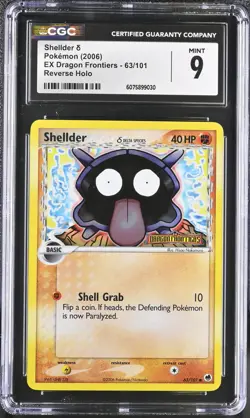 CGC 9 Shellder δ EX Dragon Frontiers 63/101 Reverse Holo STAMPED Pokemon Card - Image 1