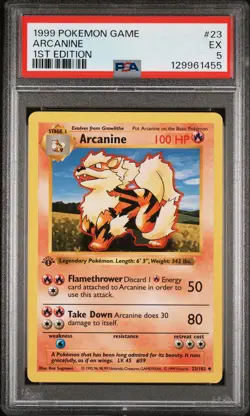 1999 POKEMON BASE SET 1ST EDITION #23 ARCANINE PSA 5 - Image 1