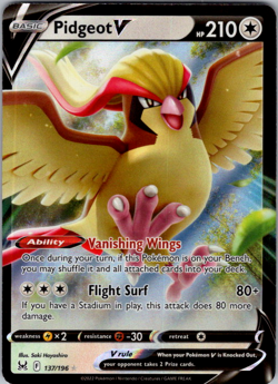 Pidgeot V - 137/196 - Pokemon Lost Origins Sword & Shield Ultra Rare Card NM - Image 1