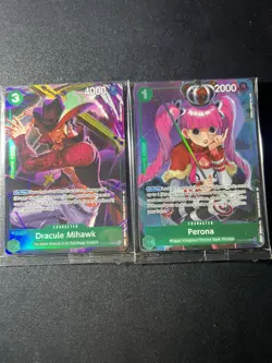 Dracule Mihawk (Illustration Box Vol.4) ST12-003 and Perona OP09-034 promo cards - Image 1