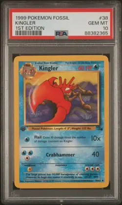 PSA 10 Kingler 1st Edition Fossil 38/62 1st Edition Pokemon Card - Image 1