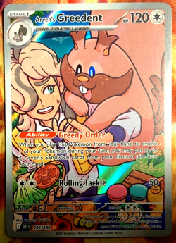 Pokemon Destined Rivals Arven's Greedent Illustration Full Rare 205/182 - Image 1