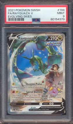2021 POKEMON EVOLVING SKIES RAYQUAZA V FULL ART #194 PSA 9 - Image 1