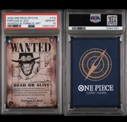 One Piece Portgas D. Ace Wanted Poster OP13-119 Error text PSA 10 - Image 2
