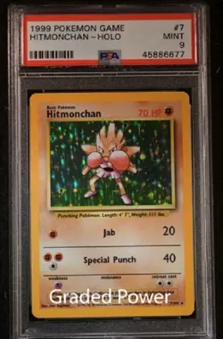 1999 Pokemon Base Set Unlimited HITMONCHAN Holo PSA 9 (6677) 7/102 - Image 1