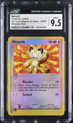 Pokemon Meowth 42/95 Reverse Holo EX Team Magma Vs. Aqua - CGC 9.5 - Image 1