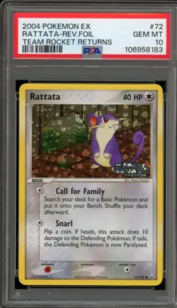 Pokemon Rattata EX Team Rocket Returns Reverse Holo #72 PSA 10 Gem Mint - Image 1
