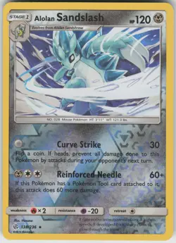 Alolan Sandslash Reverse Holo 138/236 Rare SM - Cosmic Eclipse Pokemon - Image 1