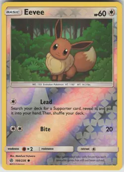 Eevee Reverse Holo 166/236 Common SM - Cosmic Eclipse Pokemon - Image 1
