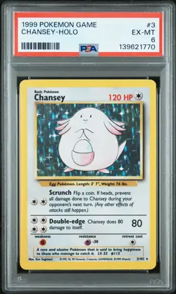 1999 POKEMON BASE SET UNLIMITED #3 CHANSEY-HOLO PSA 6 - Image 1