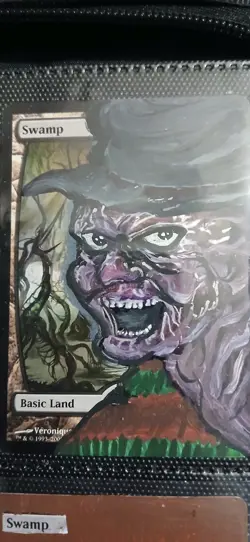 Mtg Hand Painted Altered Art Swamp Horror Artwork Painting Art Freddy Krueger - Image 1