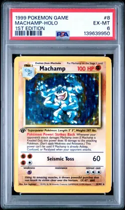 1999 POKEMON GAME 1ST ED #8 MACHAMP-HOLO PSA 6 - Image 1