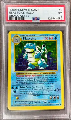 Pokemon Blastoise Base Set Holo (Shadowless) #2 PSA 7 Near Mint - Image 1