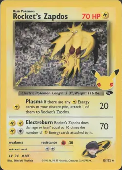 Pokemon TCG - Rocket's Zapdos 15/132 holo Celebrations: Classic Collection - 883 - Image 1