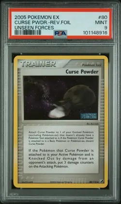 2005 Pokemon EX Unseen Forces PSA 9 MINT Curse Powder 80/115 REVERSE HOLO FOIL - Image 1