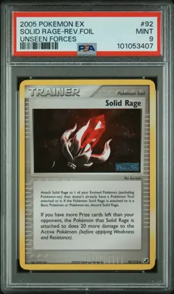 2005 Pokemon EX Unseen Forces PSA 9 MINT Solid Rage 92/115 REVERSE HOLO FOIL - Image 1