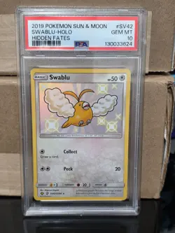 2019 POKEMON SUN & MOON HIDDEN FATES #SV42 SWABLU-HOLO PSA 10 GEM MINT - Image 1