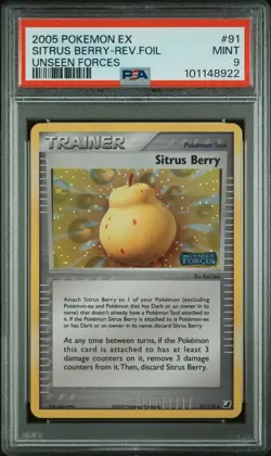 2005 Pokemon EX Unseen Forces PSA 9 MINT Sitrus Berry 91/115 REVERSE HOLO FOIL - Image 1