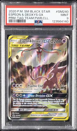 2020 POKEMON SM BLACK STAR PROMO TAG TEAM POWERS COLL ESPEON & DEOXYS GX PSA 9 - Image 1