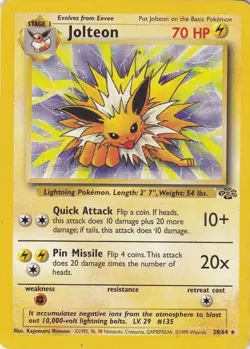 Pokemon TCG - Jolteon - 20/64 - Rare Unlimited - Jungle Unlimited [Light Play] - Image 1