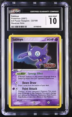 CGC 10 Sableye 2007 EX Power Keepers 22/108 Reverse Holo Stamped Pokemon Card - Image 1
