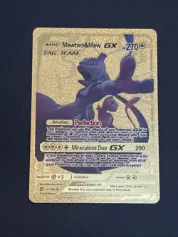 Mewtwo & Mew GX Pokemon Gold Fan Art Card Holo Variant - Image 1