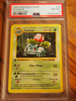 Pokemon 1999 1st Edition Shadowless Base Ivysaur uncommon card, PSA 8 - Image 1