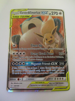 Pokemon Eevee Snorlax GX Holo Card 120/181 Tag Team TCG - Image 1