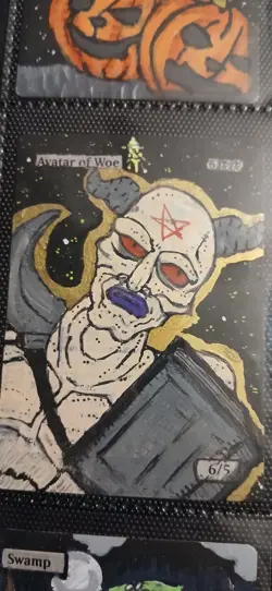 Mtg Hand Painted Altered Art Avatar Of Woe Demonic Tutor Artwork Painting Art - Image 1