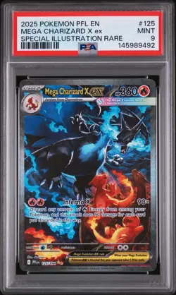 2025 POKEMON PFL EN-PHANTASMAL FLAMES #125 MEGA CHARIZARD X EX PSA 9 - Image 1