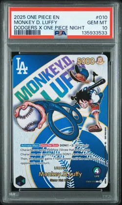 2025 ONE PIECE PROMOS DODGERS X ONE PIECE NIGHT #010 MONKEY D. LUFFY PSA 10 - Image 3