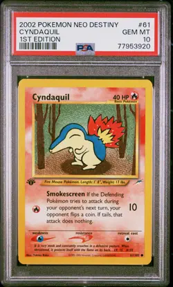 PSA 10 Cyndaquil 1st Edition Neo Destiny 61/105 1st Edition Pokemon Card - Image 1