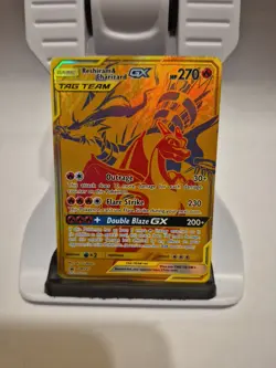 Pokemon Reshiram & Charizard GX SM247 Sun & Moon Tag Team Promo Card TCG Gold - Image 1