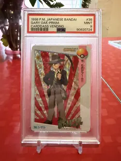 1998 Pokemon Japanese Bandai Carddass Vending Prism Gary Oak #38 PSA 9 MINT - Image 1