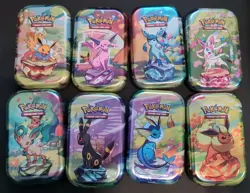Pokemon Prismatic Evolutions Mini Tins Opened No Packs Complete Set + Display - Image 1