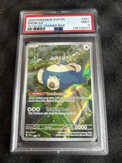 Pokemon TCG Snorlax Scarlet & Violet 151 ETB Promo Card #051 PSA 9 Mint - Image 1
