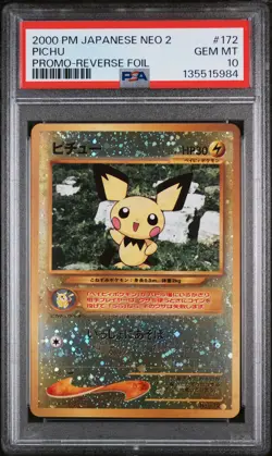 2000 POKEMON JPN NEO 2 PROMO REVERSE FOIL #172 PICHU PSA 10 - Image 1